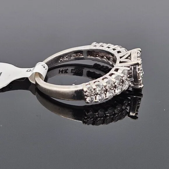 14K White Gold Diamond Halo 2 Row Engagement Ring 1.02TCW Size 6.75